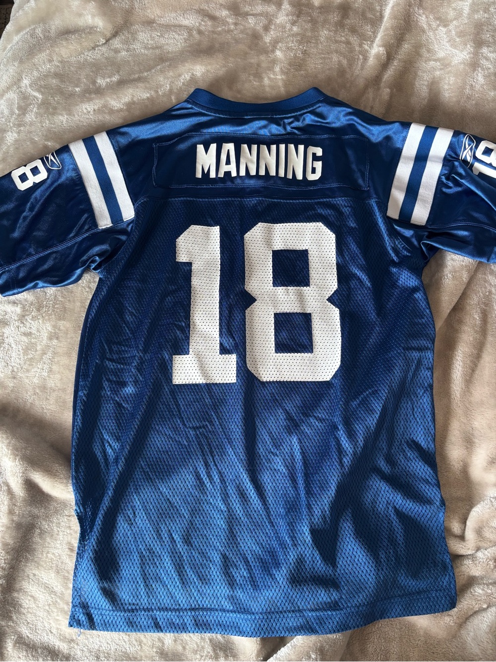 Royal Blue #18 Football Jersey with White Accents